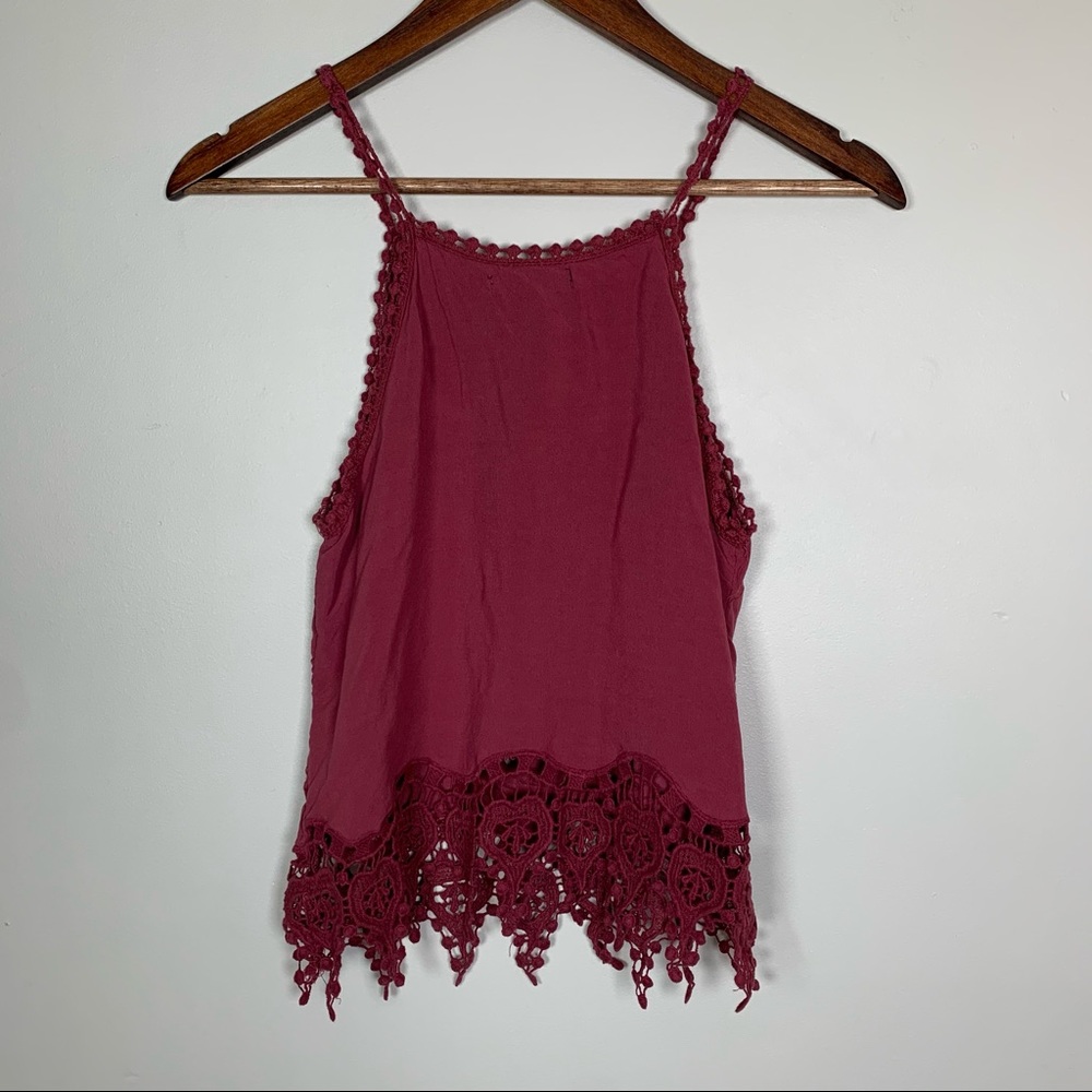 Kendall and Kylie Lace Burgundy Tank Top